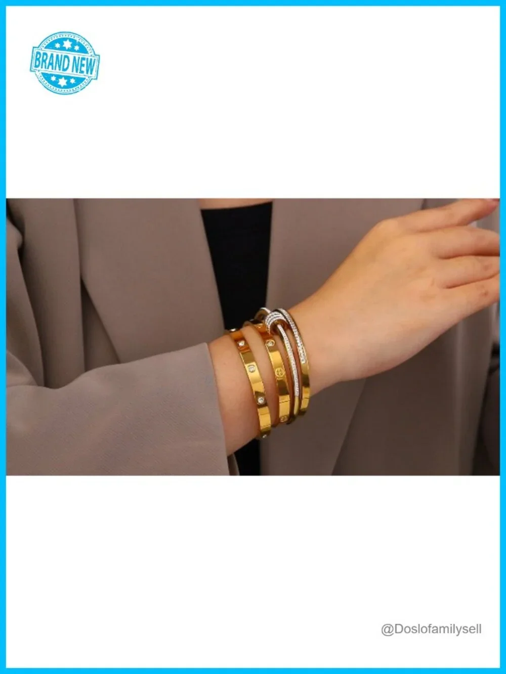 18K Gold Plated Stainless Steel Stackable Bangle Bracelets Set 4 Pcs Non